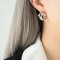 Silver irregular fluid earrings with zircon inlays for a vintage French aesthetic - Steel