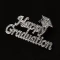 Silver graduation brooch with Happy Graduation lettering and crystal rhinestones - Graduation Season Silver Cap Rhinestone Brooch (07 White K)