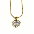 Elegant heart-shaped crystal pendant necklace with 18K gold plated stainless steel chain - Heart Pendant Necklace (JDN0303328)