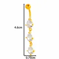 Elegante piercing de ombligo dorado con tres circonitas cúbicas colgantes de gota - Estilo de Strass de Triple Gota (7# Dorado) / 4.6x0.75cm / Dorado