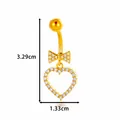Piercing para ombligo dorado con lazo y corazón de circonitas, largo 3,29 cm. - Estilo de Corazón Calado con Lazo (9# Dorado) / 3.29x1.33cm / Dorado