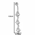 Piercing de ombligo de acero con tres elegantes piedras de circón en forma de gota - Estilo de Strass de Triple Gota (7# Plateado)
