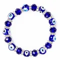 Macro view of blue Evil Eye glass beads and faceted crystals on an elastic bead bracelet - Bright Blue Crystal Evil Eye Style (Style-2)