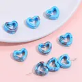 Blue ceramic heart beads with reddish mottling for DIY necklace and bracelet crafting - 12x13mm (4 Pieces/Pack) / Deep Blue Series
