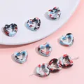 Ink marble pattern heart-shaped ceramic beads for DIY jewelry making accessories - 12x13mm (4 Pieces/Pack) / Medium Blue Series