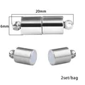 Silver finish cylindrical magnetic clasps 20mm x 6mm for DIY jewelry making - 20x6mm (Set of 2) / White Gold