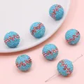 Hellblaue Tonperlen mit rosa Strasssteinen für DIY handgemachten Schmuck - Taillen-Strass-Ball / 16mm (1 Stück) / Blau