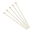 Five golden stainless steel eye pins for DIY jewelry making displayed on white background - 0.6x15mm (50 Pieces/Pack) / Gold