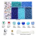 DIY jewelry kit with blue glass seed beads and alphabet beads in a 6-grid organizer box - 3mm Seed Beads And Letter Beads (3500 Beads/Box) / Blue Series