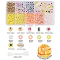 Détails du kit bijoux DIY avec perles en argile, lettres, coquillages et fil élastique - 10 Compartiments (4mm / Environ 1350 Pièces/Paquet) / Série Jaune