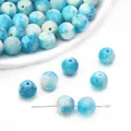 DIY round beads with blue and white marble texture for handmade jewelry making - Blue
