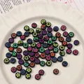 Schwarze Acrylperlen mit bunten Mond und Sternmotiven für DIY Schmuckherstellung - 7x4mm (50 Stück/Packung) / Schwarz mit buntem Muster