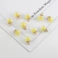 Set of 10 clear glass ball charms with bright yellow crystal filling and gold metal loops - Lemon Yellow Crystal Glass Ball Pendant