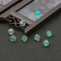 Teal blue pumpkin-shaped glass beads with gold sand patterns for DIY jewelry making - 8mm (10 Pieces/Pack) / Lake Blue Gold Powder