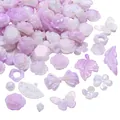 Assorted purple iridescent acrylic beads in flower, butterfly, and bow shapes for DIY crafts - 8-43mm / 20g/Pack (Approx. 20-25 Pcs) / Purple Series