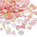 Pink pearlized acrylic mixed beads set with butterfly and floral shapes for DIY crafts - 8-43mm / 20g/Pack (Approx. 20-25 Pcs) / Pink Series