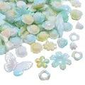 Mix of mint green and yellow acrylic iridescent flower and butterfly beads for DIY jewelry - 8-43mm / 20g/Pack (Approx. 20-25 Pcs) / Yellow-Green Series