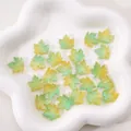 Green and yellow gradient maple leaf glass beads with gold glitter for DIY jewelry - Approx. 16x15mm (Pack of 10) / Green Leaf Yellow