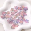 Pink and blue gradient maple leaf beads with glitter for DIY jewelry making - Approx. 16x15mm (Pack of 10) / Blue Pink Gilded