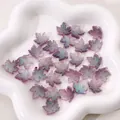 DIY purple gradient maple leaf glass beads with sparkling blue-green fire glitter finish - Approx. 16x15mm (Pack of 10) / Grey Purple Glow