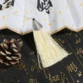 Beige handmade tassel pendant with silver ethnic pattern cap and black bead decoration - Cap Dia 2cm, 4mm Bead, Tassel Approx 8cm, 1 Piece/Pack / Off White
