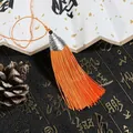 Orange silk tassel with retro silver fish-mouth cap for DIY bookmark and fan accessories - Cap Dia 2cm, 4mm Bead, Tassel Approx 8cm, 1 Piece/Pack / Orange