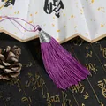 Purple Chinese silk tassel with engraved silver metal cap and matching hanging cord - Cap Dia 2cm, 4mm Bead, Tassel Approx 8cm, 1 Piece/Pack / Violet