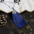 Dark blue Chinese silk tassel with vintage silver metal cap for DIY crafts and decor - Cap Dia 2cm, 4mm Bead, Tassel Approx 8cm, 1 Piece/Pack / Sapphire Blue