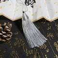 Silver-grey vintage Chinese tassel with carved metal cap and decorative black bead - Cap Dia 2cm, 4mm Bead, Tassel Approx 8cm, 1 Piece/Pack / Gray