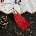 Handmade red Chinese tassel with antique silver cap and black bead for bookmarks - Cap Dia 2cm, 4mm Bead, Tassel Approx 8cm, 1 Piece/Pack / Red