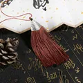 Traditional red brown silk tassel with vintage silver metal cap and black bead detail - Cap Dia 2cm, 4mm Bead, Tassel Approx 8cm, 1 Piece/Pack / Light Coffee