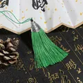 Emerald green tassel with antique silver metal cap and black bead for DIY crafts - Cap Dia 2cm, 4mm Bead, Tassel Approx 8cm, 1 Piece/Pack / Green