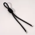 Handmade black braided leather keychain strap with silver metal caps for bags and keys - Total length approx. 18cm (Peru knot approx. 18x30mm, cord thickness approx. 5mm) / Black (1 Piece/Pack)
