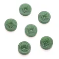 Set of six green glass jade-style ancient coin beads for DIY jewelry making - Dark Green Center Hole Coin