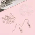 Silver iron ear hooks with jump rings and clear silicone backs for DIY jewelry making - Earhook Jump Ring Earplug Set / 300 Pieces/Pack / White K/Silver