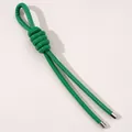 Bright green leather woven Peruvian knot keychain accessory with silver metal tips - Total length approx. 18cm (Peru knot approx. 18x30mm, cord thickness approx. 5mm) / Green (1 Piece/Pack)