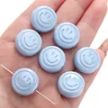 Hellblaue Acryl-Smiley-Perlen für DIY-Schmuck und Handyketten-Zubehör - Rundes Smiley-Gesicht / 2 Stück/Packung (18mm) / Blau