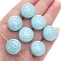 Hellblaue Acryl-Rundperlen mit Smiley-Gesicht für DIY-Schmuck und Handyketten - Rundes Smiley-Gesicht / 2 Stück/Packung (18mm) / Pfauenblau