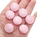 Handgehaltene rosa runde Acryl-Smiley-Perlen für DIY-Schmuck und Handyketten - Rundes Smiley-Gesicht / 2 Stück/Packung (18mm) / Rosa