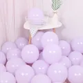 Detalle macro de globos de látex macaron violeta pálido mate para decoraciones de boda y fiesta - 10 Pulgadas (100 Unidades/Paquete) / Morado Macaron