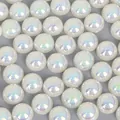 Flatback white iridescent half pearls with rainbow luster for DIY handmade crafts - 14mm / 50 Pieces / Beige