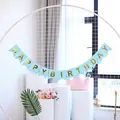 Light blue Happy Birthday bunting banner with gold foil letters for party decoration - Small (15*12CM) / Blue