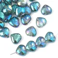 Irillerende blauwgroene hartglazen kralen met doorlopend gat voor DIY-sieraden maken - Groot Hart Kleur 9