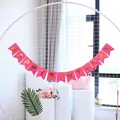 Detailed view of pink Happy Birthday fishtail banner with gold foil lettering on a white grid - Small (15*12CM) / Rose Red