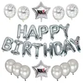 Silver Happy Birthday balloon set with metallic latex and sequin confetti star balloons - Silver Birthday Set