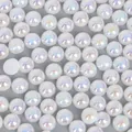 Flatback iridescent AB half round pearls for DIY jewelry and nail art decorations - 8mm / 300pcs / White