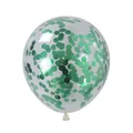 Detalle de un globo de látex transparente de 12 pulgadas con confeti verde brillante - Verde
