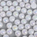 Flatback white AB iridescent half round pearls for DIY jewelry and hair bow making - 14mm / 50 Pieces / White