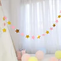 Γιρλάντα 2m με χρυσά και ροζ αστέρια glitter για διακόσμηση τοίχου πάρτι - Αστέρι Χρυσό Ροζ