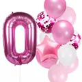 Rose gold number 0 foil balloon set with pink and white latex confetti balloons - Number 0
